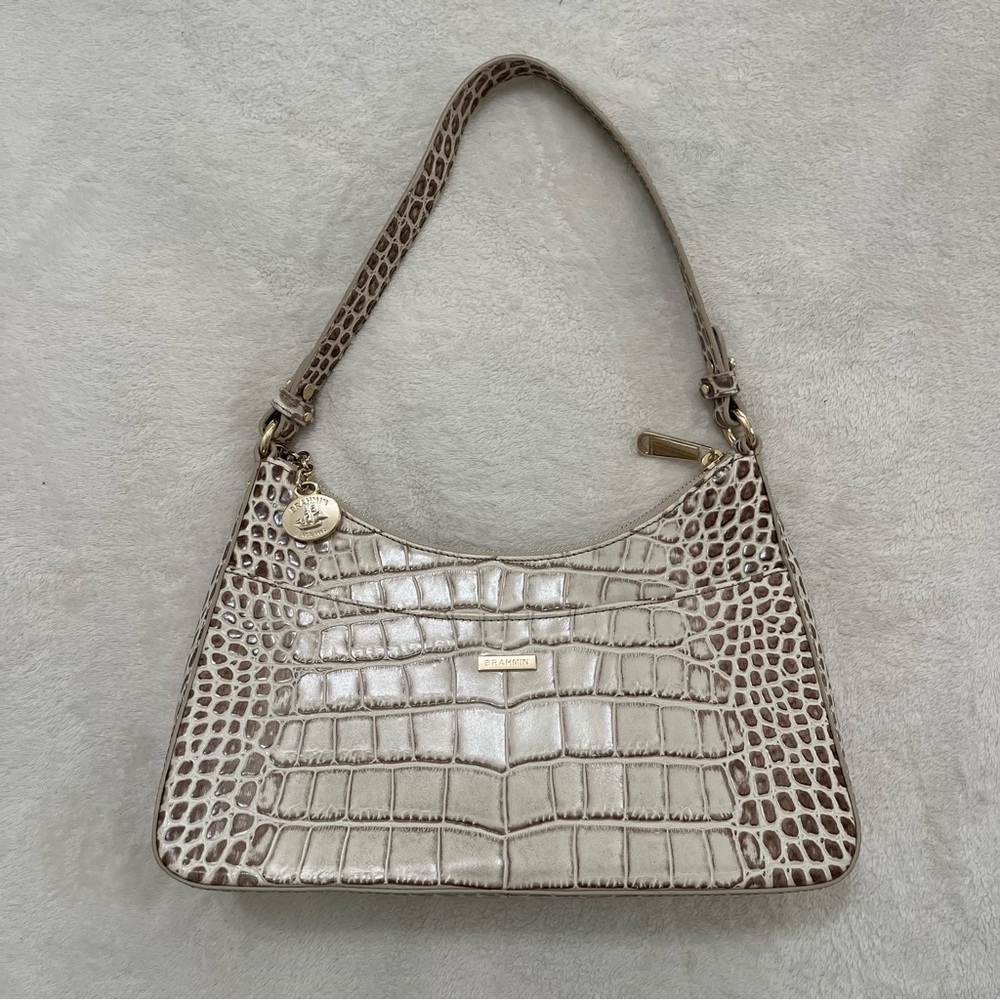 Brahmin Esme Meadowlands Floral Embroidered Snake Embossed Leather Shoulder Bag - Picture 2 of 14